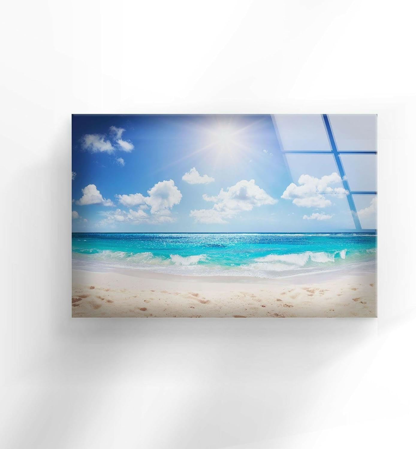 My Photostation.com 48Wx32H'' Summer Beach Landscape Glass Wall ArtTempered Glass Printing Wall Decor Large Wall Art Wall Hangings