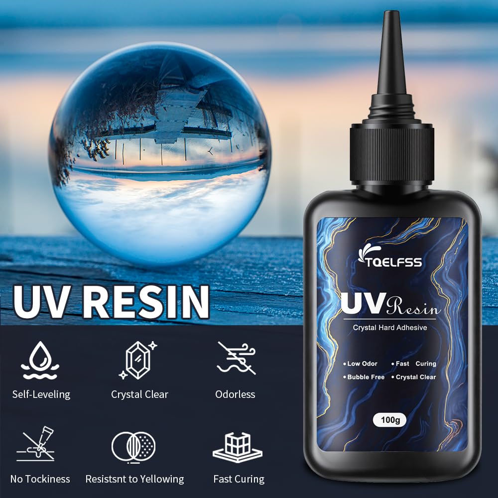 300g UV Resin,Crystal Clear,Hard UV Curing epoxy Resin, Upgraded Formula,odorless,Solar Activated Glue kit,Clear,UV Fast Curing,for Craft Decoration (100 g*3)