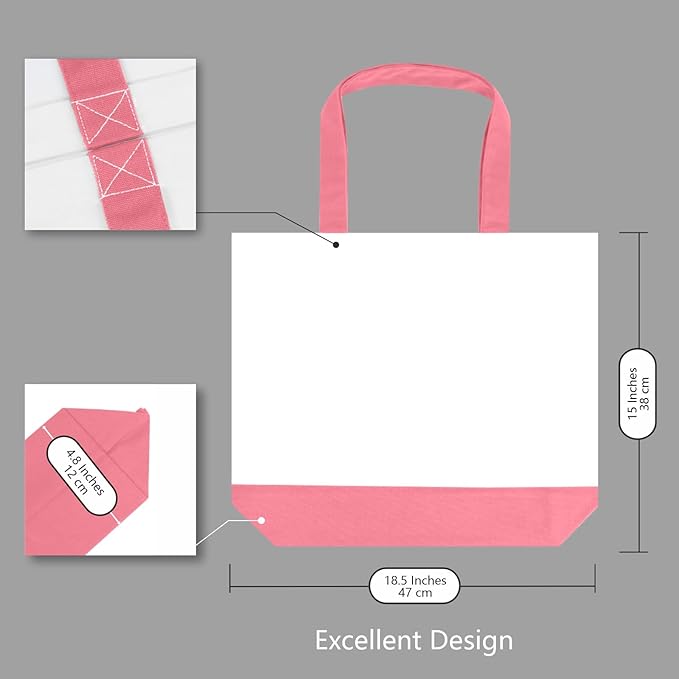 TOPDesign 1-Pack Super Strong Large 12oz Cotton Canvas Tote Bag, Reusable Grocery Shopping Cloth Bag, Fashionable Two-Tone Tote for Crafts, DIY Your Creative Designs