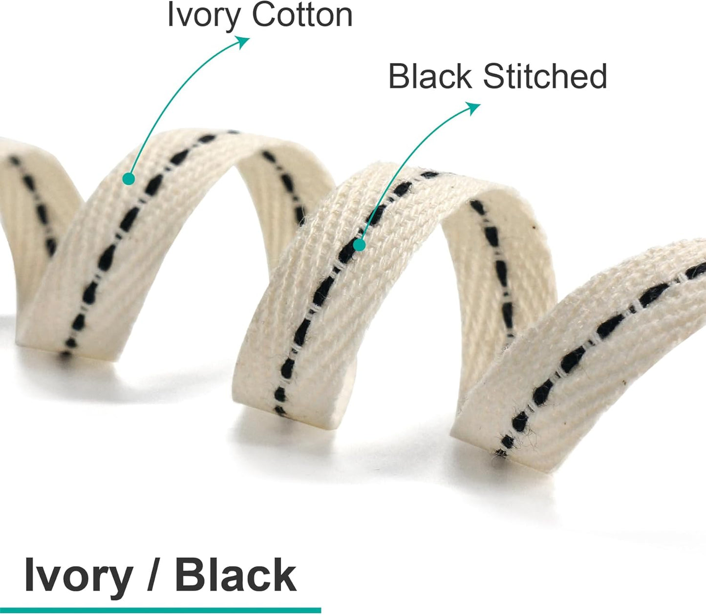 CT CRAFT LLC Ivory Cotton Black Stitched Ribbon 3/8" x 10 Yards for Home Décor Gift Present Wrapping DIY Crafts Birthday Wedding Bouquet Christmas