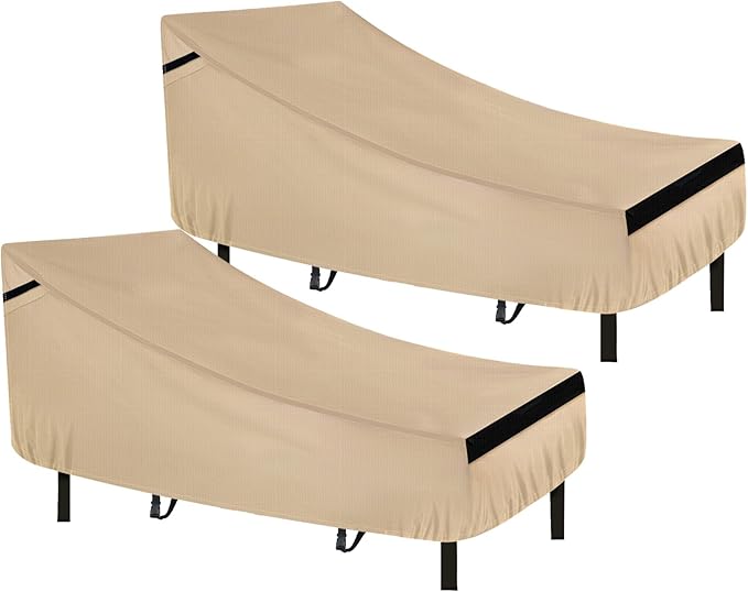 NEVERLAND Chaise Lounge Cover 2 Pack - 420D Lounge Chair Covers Waterproof Outdoor with Air Vent and Adjustable Buckles All Weather Protection - 78L x 34W x 32H inch Golden