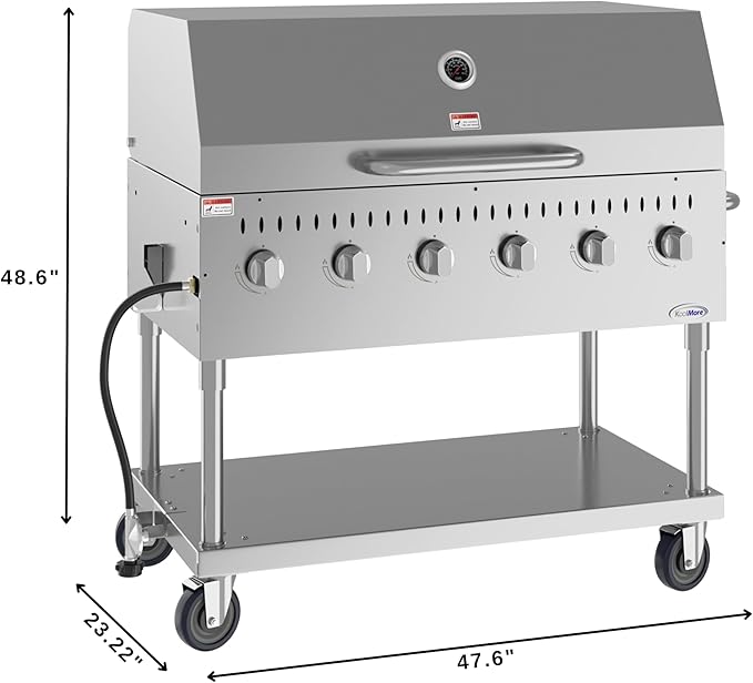 48 in. Commercial Outdoor Propane Gas Grill with Roll Dome Cover, ETL Listed in Stainless-Steel (CGKIT4-48D)