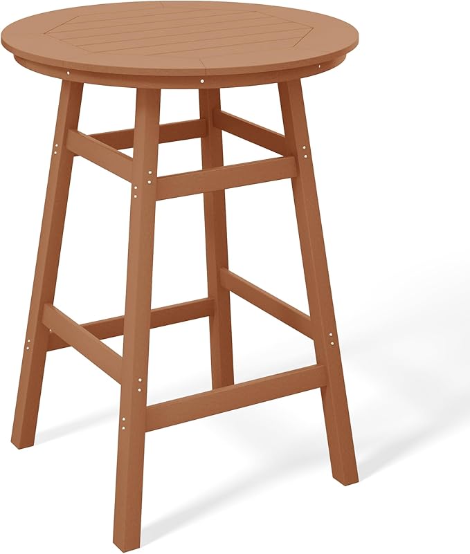 Costaelm Patio Bistro Table, 42" Counter Height Round Patio Cocktail Bar Table with Umbrella Hole, Outdoor Bistro Dining Pub Table for Front Porch Deck Backyard Garden, Teak