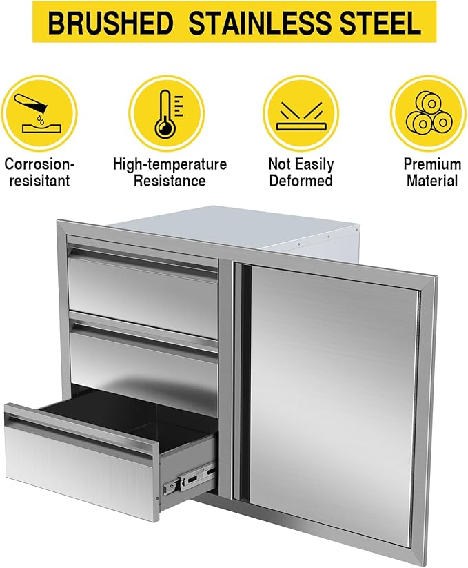 Outdoor Kitchen Drawer Combo, BBQ Access Door Drawers Combo With Stainless Steel, Perfect For BBQ Grill Station Outdoor Kitchen Storage Cabinet,G4