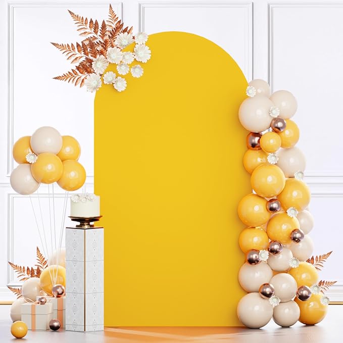 MODFUNS Set of 3 Wedding Arch Cover Gold Spandex Arch Backdrop Cover 5&6&7ft Fitted Round Top Arch Cover Stretchy Backdrop Chiara Arched Frame Cover 2-Sided Arch Covers for Holiday Wedding Banquet