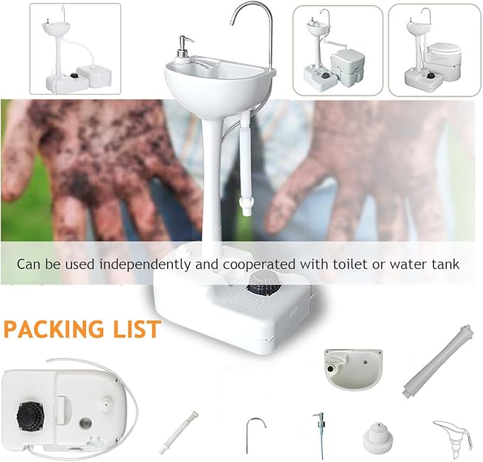 Portable Hand Washing Station, Camping Sink Wash Hand Basin with Wheels, Towel Holder & Soap Dispenser, for Outdoor Events, Gatherings, Garden, Worksite,Washbasinonly