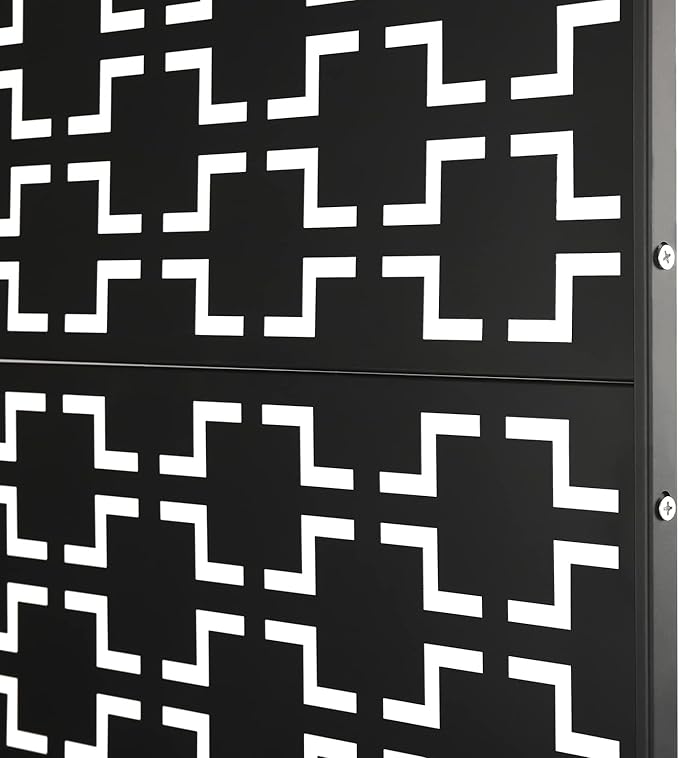 Metal Outdoor Privacy Screen,Freestanding Outdoor Divider Decorative Privacy Fence Screen,Freestanding Decorative Privacy Screen for Balcony Patio (Checkered Pattern 35.4in)