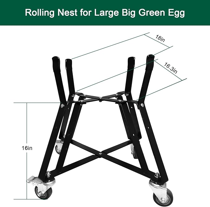 Large Big Green Egg Nest, Grill Stand for Big Green Egg Accessories, Rolling Nest with Heavy Duty Locking Caster Wheels Powder Coated Steel for BGE Smoker Kamado Joe Accessories