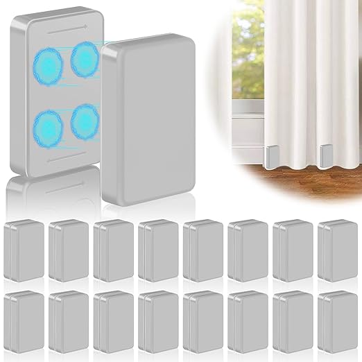 32 Pcs Outdoor Curtain Weights, 16 Pairs Upgrade to Heavier Magnetic Drapery Weights, Plastic Wrapped Waterproof Curtain Magnets for Home Decor, Tablecloth, Patio, Shower, Outside Curtains-Grey