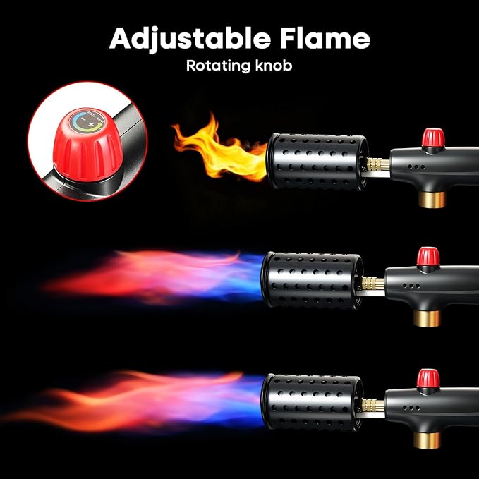 Propane Torch, Cooking Blow Torch Gun with Safety Lock, Charcoal Lighter, Flame Thrower, Kitchen Food Torch Head for Grill, Sous Vide, BBQ (Tank Not Included) (Peach wood)