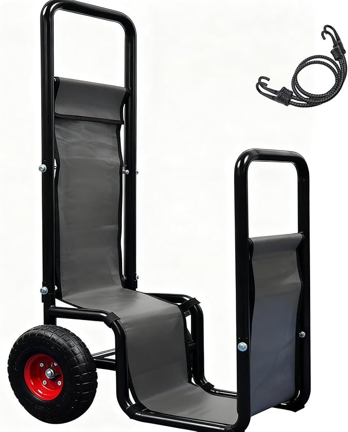 Kapler Firewood Cart with Wheels - Heavy Duty Steel Dolly Hauler - 250 LB Capacity & 600D Oxford Cloth for Indoor Outdoor Fireplace Fire Pit Use