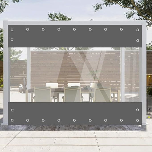 Clear Vinyl Curtains for Patio Enclosure, 23oz Heavy Duty Waterproof Anti-UV and Tear-Resistant Tarpaulin with Grommets, Weatherproof Panels for Porch, Pergola, Gazebo, Balcony, Outdoor