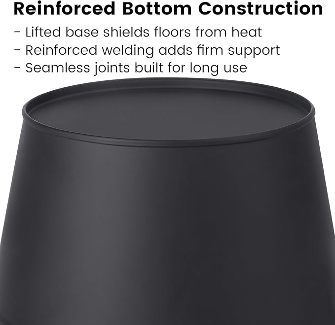GameXcel Ash Bucket with Lid and Shovel Hand Broom - 1.5 Gallon Galvanized Iron Metal Fireplace Tools Ash Pail for Fire Places Fire Pits Wood Burning Stoves Hearth Accessories Indoor Outdoor, Black