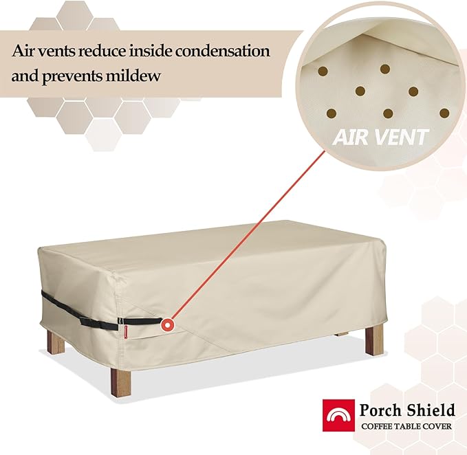Porch Shield Patio Coffee Table Cover - Waterproof Outdoor Furniture Rectangular Small Table Covers 36 x 22 inch, Beige