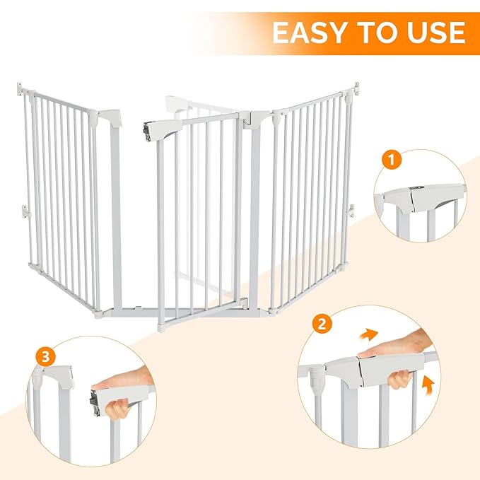 Bonnlo 120-Inch Wide Metal Baby Safety Fence/Play Yard Adjustable Fireplace Hearth BBQ Fire Gate Christmas Tree Gate 5-Panel Playpen for Toddler/Pet/Puppy/Cat/Dog, 25.39"W x 29.3" H Each Panel, White
