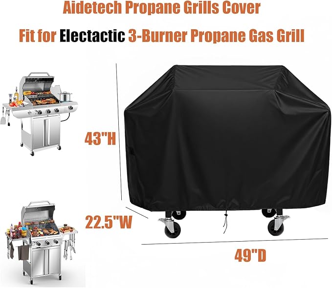 Grill Cover for Electactic 3-Burner Propane Gas Grill, Waterproof Outdoor Covers for Propane Gas BBQ Grill - 22.5" D x 49" W x 43" H