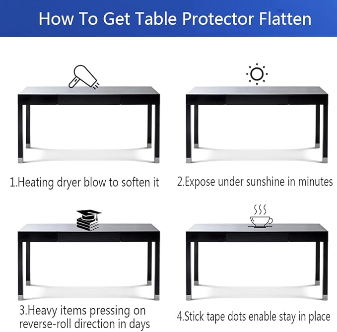 Clear PVC Desk Protector Plastic Crystal Tabletop Topper Thick Small Table Cover Protector 12x36 In Rectangular Plastic Night Stand Desk Pad Mat for Office Computer Desk/Sofa Table Easy Clean Wipeable