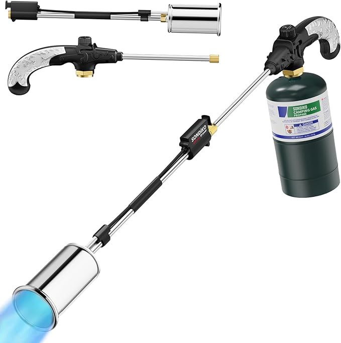 Sondiko Propane Torch Weed Burner, High Output Weed Torch Flamethrower, 30" Detachable Long Arm Heavy Duty Blow Torch For Garden, Wood, Ice, Snow, Melting(PROPANE TANK NOT INCLUDED)