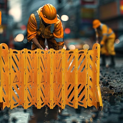 Yeeoy 13 Foot Safety Barrier, Expandable Mobile Barricade System, Commercial Foldable Barriers, Portable Traffic Barricade Fence for Construction, Traffic Control, Driveway Gate