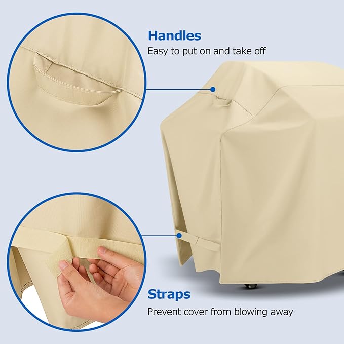 SunPatio 64 Inch Outdoor Waterproof BBQ Gas Cover, Heavy Duty Propane Grill Protector, All Weather Protection, Compatible for Weber Char-Broil Kenmore Nexgrill Grills and More, Beige