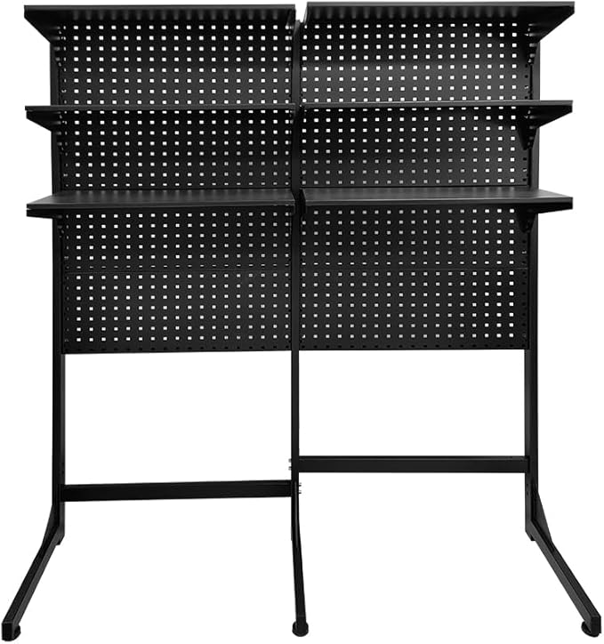 JZD Steel Free Standing Pegboard Shelf Unit, Metal Pegboard Floor Display System, for Home Office, Black