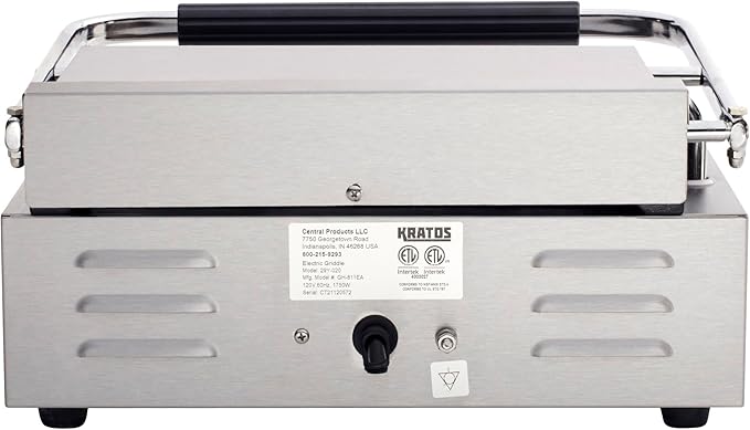 Kratos Commercial Electric Panini Sandwich Grill with Grooved Plates, 14" x 9" Cooking Surface, Commercial Countertop Panini Press, 120V, 1750W (29Y-020)