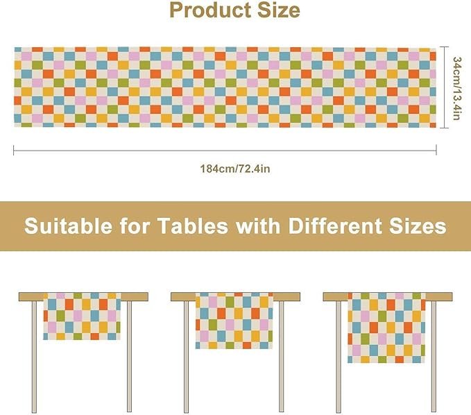 Retro Checkered Table Runner, 60s 70s Summer Seasonal Table Runners for Kitchen Dining Indoor Outdoor Holiday Home Wedding Party 13x108in