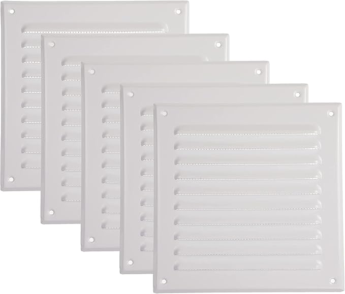 Vent Systems 6 x 6 Inch (Inner) - Pack of 5 - White Metal Soffit Vent Cover - Durable Square Air Vent Grille with Mesh Screen - Weather Resistant Ventilation Grill - Wall & Ceiling Indoor & Outdoor