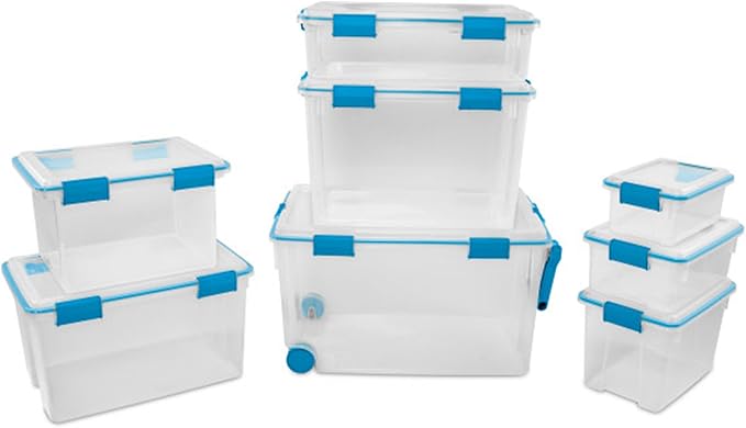 Sterilite 12-Pack Gasket Box, Weather-Resistant Storage Bins with Latching Lids, 120 Quart - Heavy-Duty Organizing Containers for Closet, Bathroom, and Office