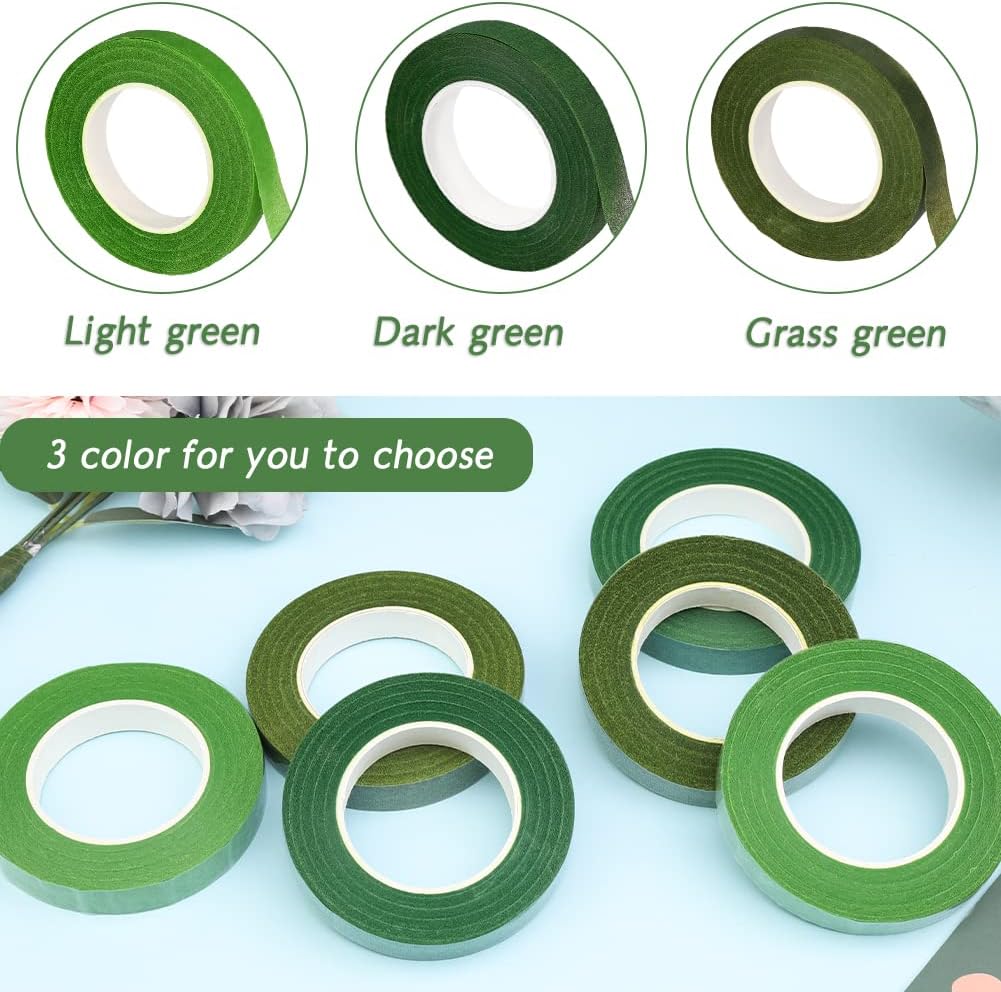 6 Rolls Floral Tape, 1/2" by 180Yard Green Floral Tape for Bouquet Stem Wrap Flower Arranging Craft Projects Corsages, Wedding Bouquet