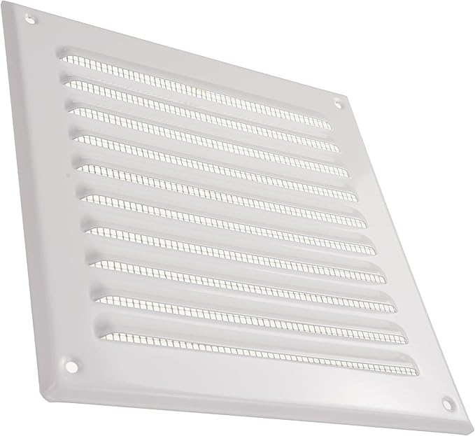 Vent Systems - 6 x 6 Inch (Inner) Pack of 2 White Metal Square Soffit Air Vent Grille Cover, Register Vent Deflector Louver Built-in Mesh HVAC for Bathroom Home Office Kitchen 8" x 8" (Outer)