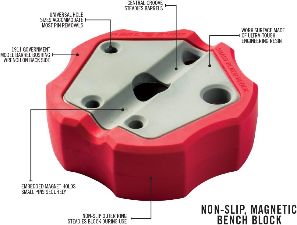 Real Avid Roll Pin Punch Set & Hammer + Non-Slip Magnetic Bench Block | 10 Nickel-Plated Steel Roll Pin Punches, 4 Interchangeable Hammer Heads - Brass, Steel, Ruber, Nylon & Non-Marring Bench Block