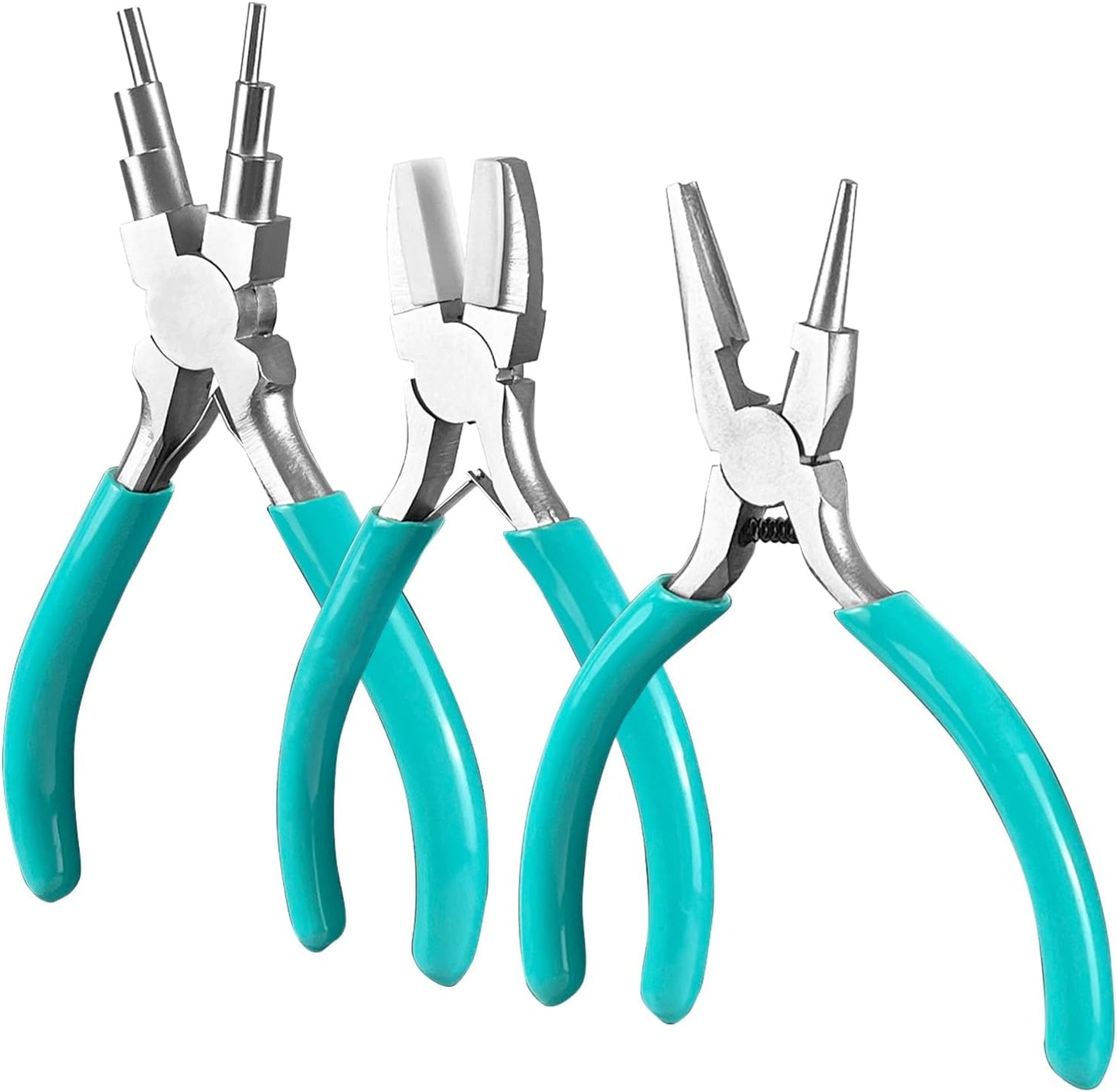 3-Piece jewelry pliers set includes a 6-in-1 bail making looping pliers, nylon jaw pliers, and Wire Looping and Bending plier tools for crafting, beading, and repairing