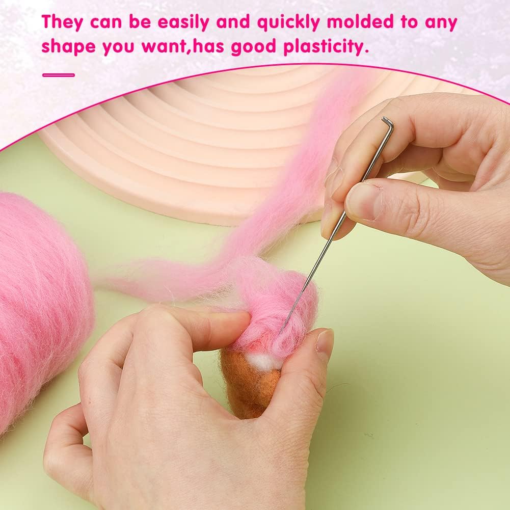 Wonvoc Needle Felting Wool 80 g, 8 Colors Nature Wool Roving, Felting Wool Bulk, Wool Roving for Needle Felting, for DIY Craft Materials and Felting Wool Craftsmen, 10g/Color, Purple