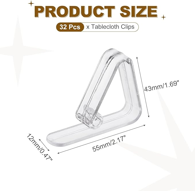 uxcell 32 Pack Plastic Tablecloth Clips, Table Cloth Cover Clamps Windproof Holder Clips 2.17" x 1.69" for Home Party Picnic Wedding Camping Dining Tables, Clear