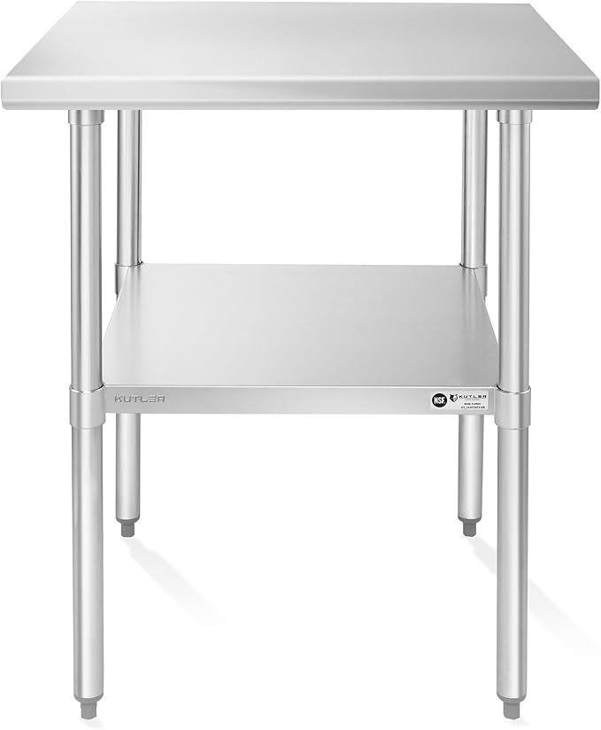 KUTLER Stainless Steel Table 24 x 24 Inches, NSF Heavy Duty Commercial Kitchen Prep and Work Table with Undershelf for Restaurant, Hotel, Home