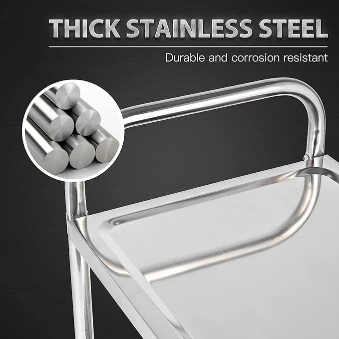 3 Shelf Stainless Steel Cart, 420 lbs, 1MM Thick, Serving With Wheels, Household Service Trolley, 360 Rotation Storage Shelf With Locking Wheels (29.5*15.8*37.4)'' Utility