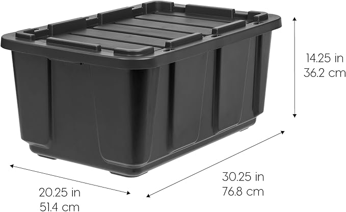 IRIS USA 4-Pack 27 Gallon Storage Bins with Lids |Made in USA| Heavy Duty Plastic Tote Containers for Truckbed Tool Box Organization, Large - Black