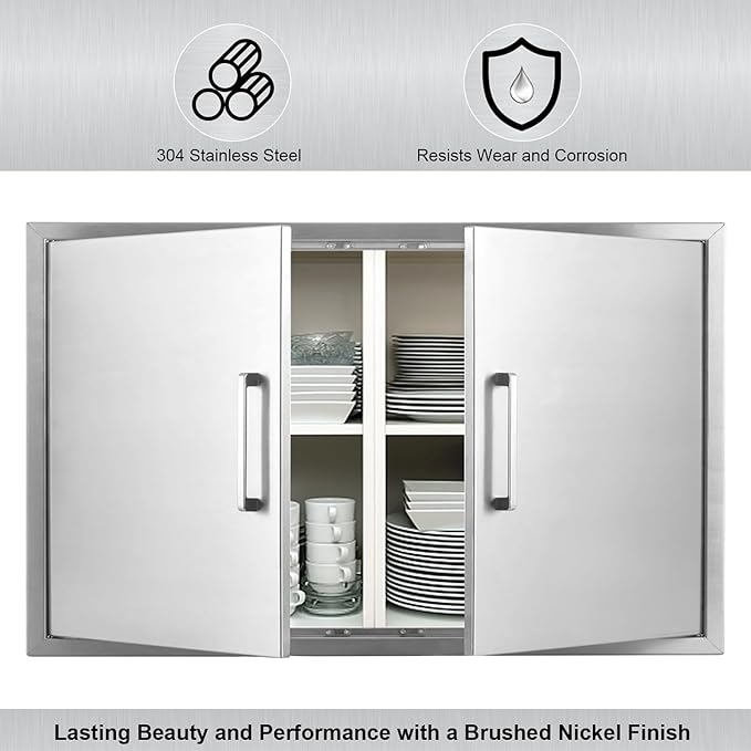 Outdoor Kitchen Door, 33" W21 H Outdoor Kitchen Access Door, Stainless Steel BBQ Double Door, Available for Outdoor Kitchen Island or Outdoor Kitchen