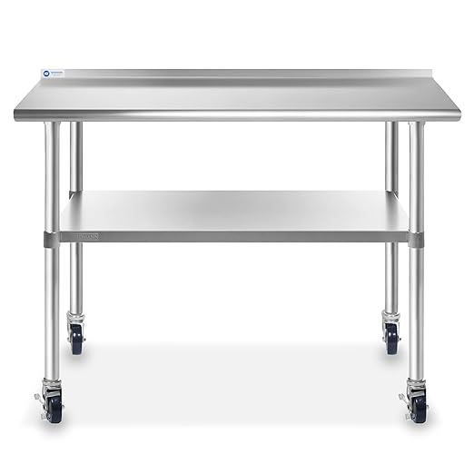 GRIDMANN Stainless Steel Table 48 in. x 24 in., NSF Commercial Kitchen Prep & Work Table w/Backsplash and Wheels