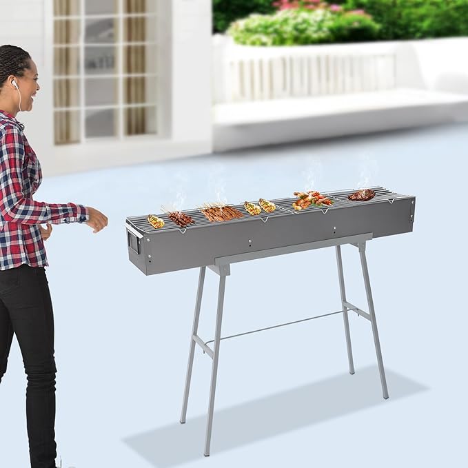 Charcoal Grill, Folding BBQ Grill with Adjustable Air Vents, Portable Stainless Steel Grills for Outdoor Camping Backyard Picnic, Foldable Charcoal Barbecue Grill, 39.3 * 7 * 5.1 inch