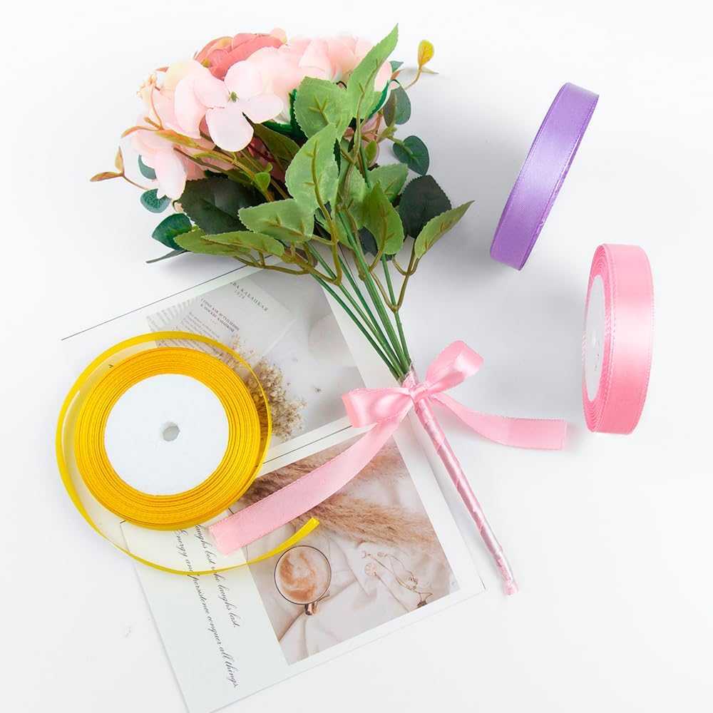 KMER LIFE Solid Color Light Pink Satin Ribbon, 5/8 Inches x 25 Yards Fabric Satin Ribbon for Gift Wrapping, Crafts, Hair Bows Making, Wreath, Wedding Party Decoration and Other Sewing Projects
