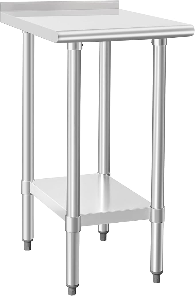 HARDURA Stainless Steel Commercial Work Table Prep Work Metal Table 24×18 Inches with Undershelf and 2" Backsplash Heavy Duty NSF 430 for Kitchen Food Prep