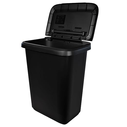 20.4 Gallon Plastic Recycling Bin, Two Compartment Garbage Container with Lift Top Lid, Black, 20.9x14.7x26 Inch