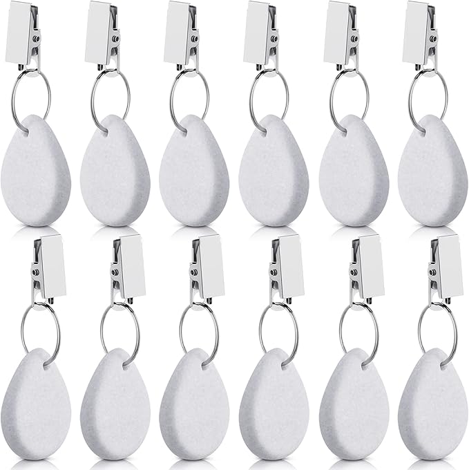 Geiserailie 12 Pcs Tablecloth Weights Tablecloth Pendant Teardrop Shape Table Cover Weights with Metal Clips for Outdoor Picnic Garden Dinner Table Cover Decoration(White)