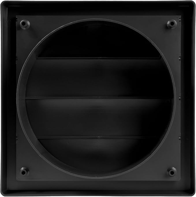 Plastic 6" Black Dryer Vent Cover with Flange - Exhaust Ventilation Grille with Shutters - Louvered Air Vent for Bathroom, Kitchen, Garage various Ventilation Systems Ø5.9" / 7.5" x 7.5"