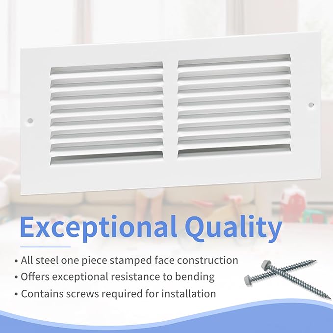 10"W x 4"H [Duct Opening Size] Steel Return Air Grille, Air Return Vent Cover for Ceiling and Sidewall - HVAC Air Vent Covers - [Outer Dimensions: 11.75"W x 5.75"H]