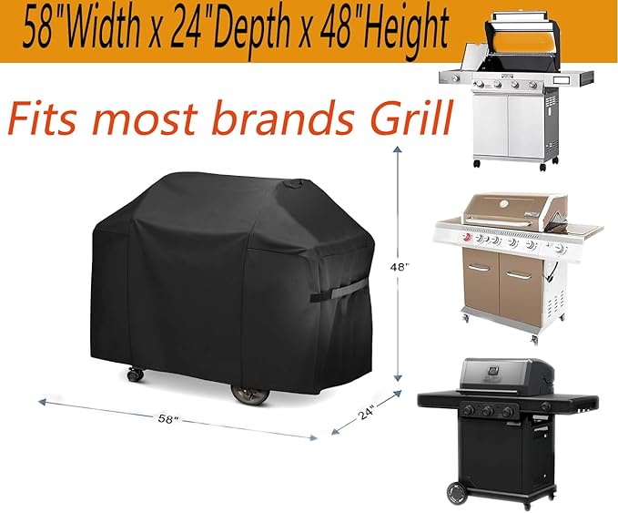 Grill Cover for Outdoor Grill,58 Inch,Black–Upgraded Lightweight Material,Waterproof,Weather Resistant,UV & Fade Resistant with Adjustable Straps–BBQ Gas Grill Cover for Weber Genesis,Charbroil,etc