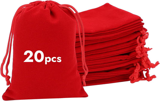 Shintop 20pcs Velvet Bags with Drawstrings, 4x6inch Red Gift Bags Jewelry Pouches for Dice Wedding Party Favor
