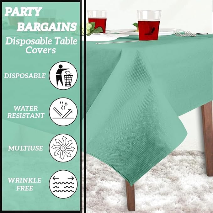 PARTY BARGAINS 54" X 108" Paper & Plastic Table Covers, Mint Green, 5 Pack